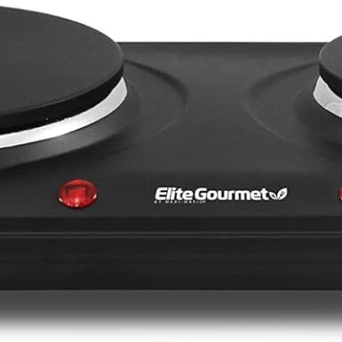Elite Gourmet EDB-302BF Double Cast Iron Burner, 1500W Hot Plate, Black
