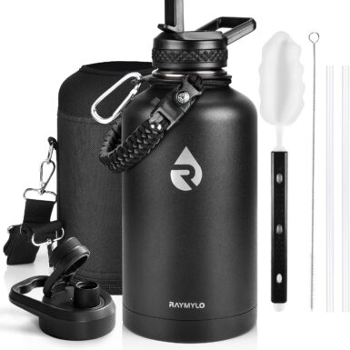 RAYMYLO Insulated Water Bottle 64 oz, Triple Wall Vacuum Stainless Steel | (Cold for 48 Hrs), Leak Proof & Non-BPA, Half Gallon Water Flask Jug with Paracord Handle & Straw Spout Lids